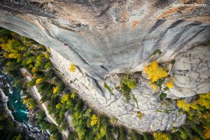 Hedesh and I climbing the Laser cut splitter into the steeper section of the route. 